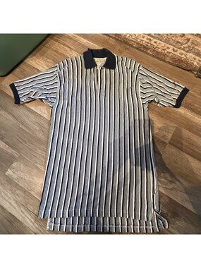 Vintage Harvey Penick 2 Tag Sportswear Polo Shirt Navy & White Striped 100% Cott